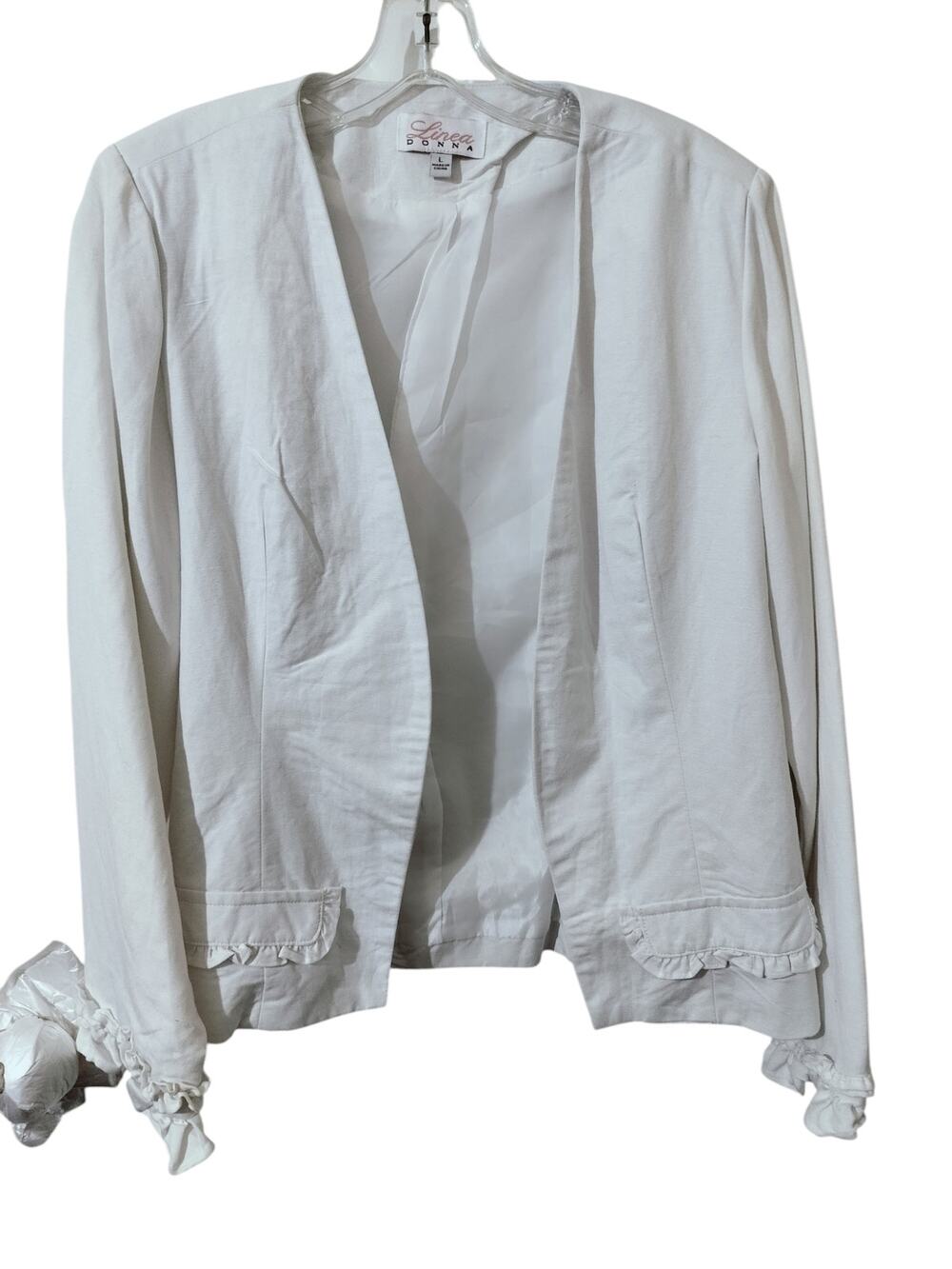5854(Linea Donna White Open Front Linen Blend Office Business Casual Jacket L
